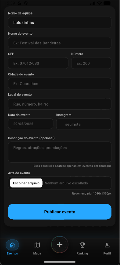 Tela de criação de evento do WebPipa