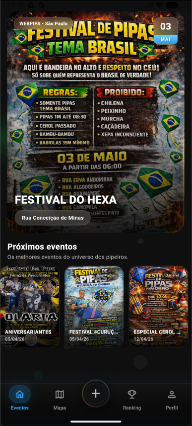 Tela de eventos do app