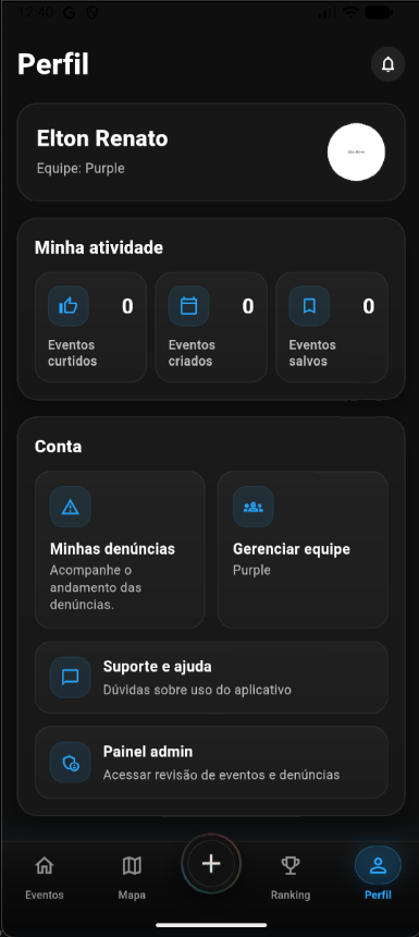 Tela de perfil do WebPipa